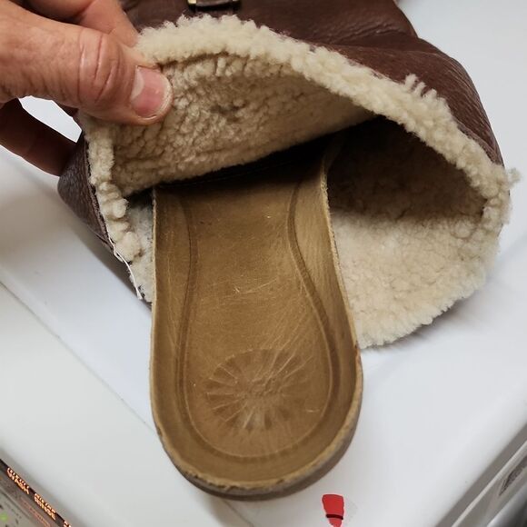 - Ugg Australia Bellevue Brown Leather Shearling Moto Boots Size 10 - Picture 4 of 9